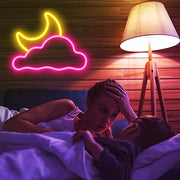 Cloud and New Moon Neon Sign