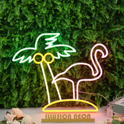 Coconut Tree And Flamingo Custom Neon Sign