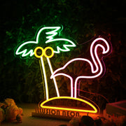 Coconut Tree And Flamingo Custom Neon Sign