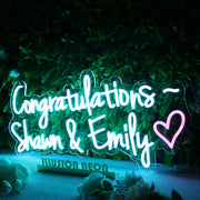 Congratulations Shawn And Emily Blue Neon Sign