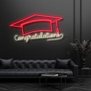 Congratulations With Graduation Hat Neon Sign