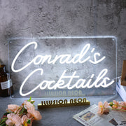 Conrad's Cocktails White Neon Sign