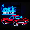 Corvette Stingray Neon Car Signs Hung On Black Background