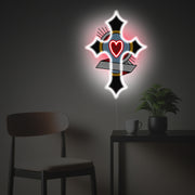 Cross With Red Heart LED Neon Acrylic Artwork