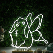 Cute Rabbit With Butterfly Wings White Neon Sign