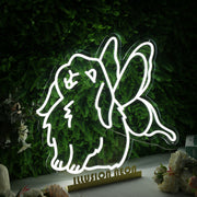 Cute Rabbit With Butterfly Wings White Neon Sign