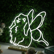 Cute Rabbit With Butterfly Wings White Neon Sign