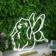 Cute Rabbit With Butterfly Wings White Neon Sign