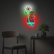 Daisy With Human Heart Vase LED Neon Acrylic Artwork