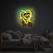 Dancing Yellow Heart Guy LED Neon Acrylic Artwork