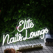 Elite Nails Lounge White Neon Sign