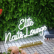 Elite Nails Lounge White Neon Sign