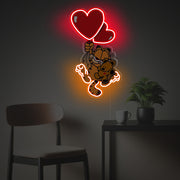 Garfield Holding Red Heart Balloon LED Neon Acrylic Artwork