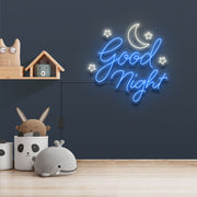 Good Night With Star Moon Neon Sign