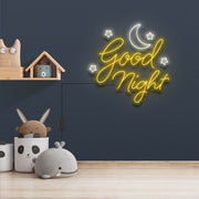 Good Night With Star Moon Neon Sign