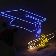 Graduation Cap With Diploma Neon Sign