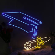 Graduation Cap With Diploma Neon Sign