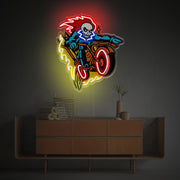 Grim Reaper Driving Heavy Motocycle LED Neon Acrylic Artwork