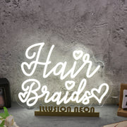 Hair Braids White Neon Sign