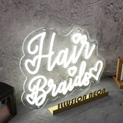 Hair Braids White Neon Sign