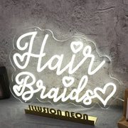 Hair Braids White Neon Sign