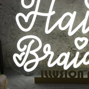 Hair Braids White Neon Sign