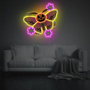 Halloween Pumpkin Butterfly With Flowers LED Neon Acrylic Artwork