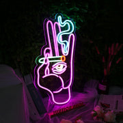 Hand With Eyes Smoking Neon Sign