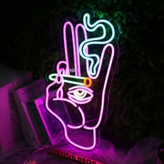 Hand With Eyes Smoking Neon Sign