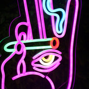 Hand With Eyes Smoking Neon Sign