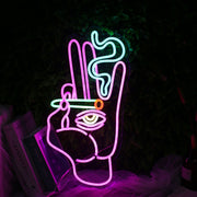 Hand With Eyes Smoking Neon Sign