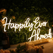 Happily Ever Ahmeds Yellow Neon Sign