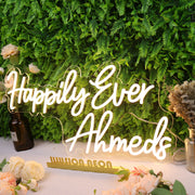 Happily Ever Ahmeds Yellow Neon Sign