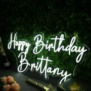 Happy Birthday Brittany White Neon Sign