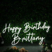 Happy Birthday Brittany White Neon Sign