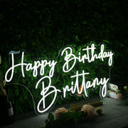 Happy Birthday Brittany White Neon Sign