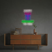 Happy Birthday To You With Present LED Neon Sign