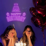 Happy Birthday with Cake Artwork Neon Sign