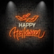 Happy Halloween With Bats Neon Sign