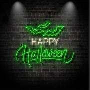 Happy Halloween With Bats Neon Sign