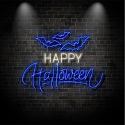 Happy Halloween With Bats Neon Sign