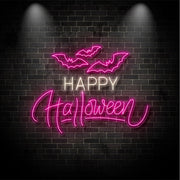 Happy Halloween With Bats Neon Sign