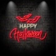 Happy Halloween With Bats Neon Sign