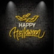 Happy Halloween With Bats Neon Sign