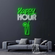 Happy Hour With Alcoholic Drink Neon Sign