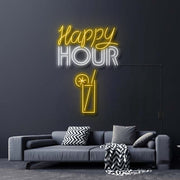 Happy Hour With Alcoholic Drink Neon Sign