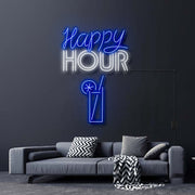 Happy Hour With Alcoholic Drink Neon Sign