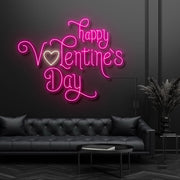 Happy Valentines Day With Heart Neon Sign