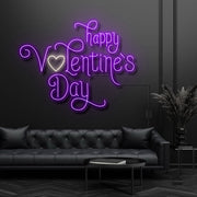 Happy Valentines Day With Heart Neon Sign