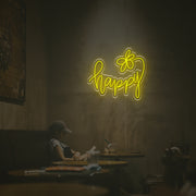 Happy With Flower LED Neon Sign